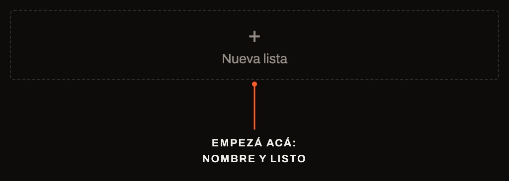 La tarjeta + Nueva lista, señalada: empezá acá